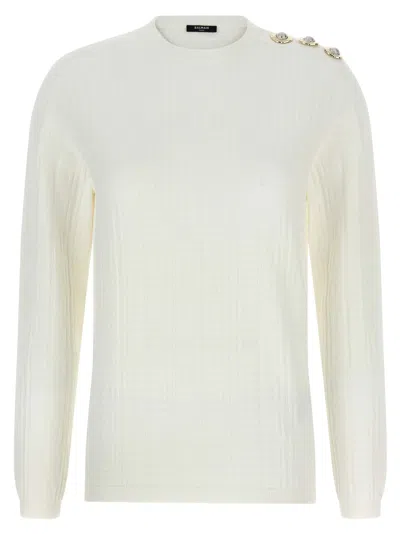 Balmain Maxi Shoulder Top Sweaters And Cardigans White In Neutral