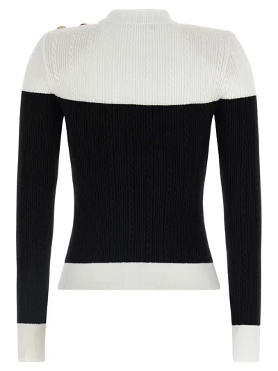 Balmain Slim-fit Two-tone Knitted Top In Black