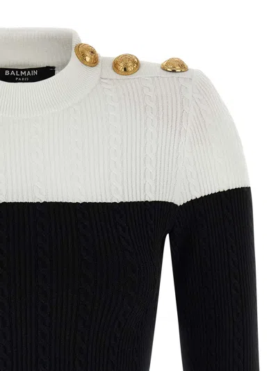 Balmain Slim-fit Two-tone Knitted Top In Black
