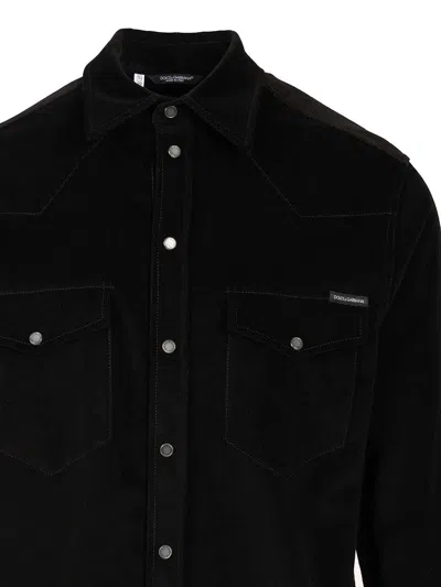 Dolce & Gabbana Micro Rib Velvet Shirt Shirts Black In Black