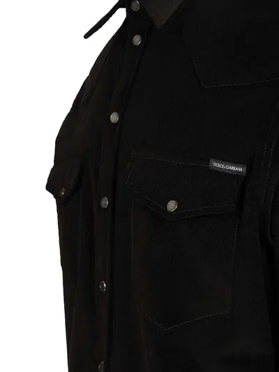Dolce & Gabbana Micro Rib Velvet Shirt Shirts Black In Black