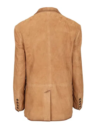 Arma Modena Beige Single-breasted Jacket With Classic Lapels In Suede Woman In Brown