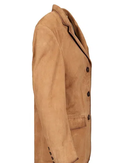 Arma Modena Beige Single-breasted Jacket With Classic Lapels In Suede Woman In Brown