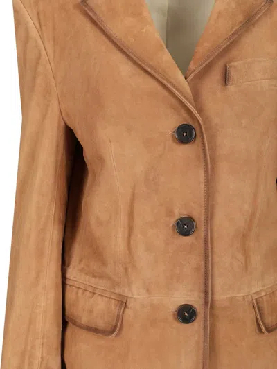 Arma Modena Beige Single-breasted Jacket With Classic Lapels In Suede Woman In Brown
