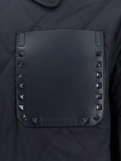 Valentino Men Padded And Quilted Nylon Jacket With Iconic Studs In Blue