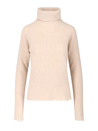 Uma Wang High Neck Turtleneck Knitwear With Distressed Ribbed Texture In Multi