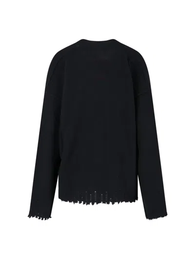Uma Wang Frayed Hem V-neck Over Cardigan Knitwear In Black