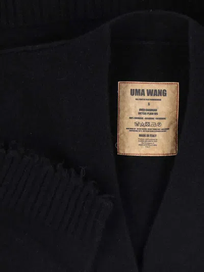 Uma Wang Frayed Hem V-neck Over Cardigan Knitwear In Black