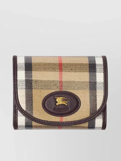 Burberry Compact Wallet With Leather Inserts In Check Pattern