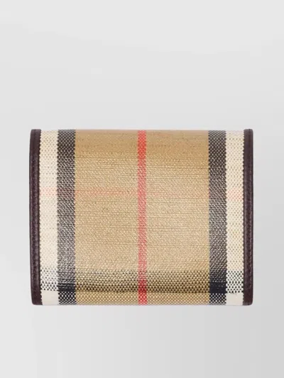 Burberry Compact Wallet With Leather Inserts In Check Pattern