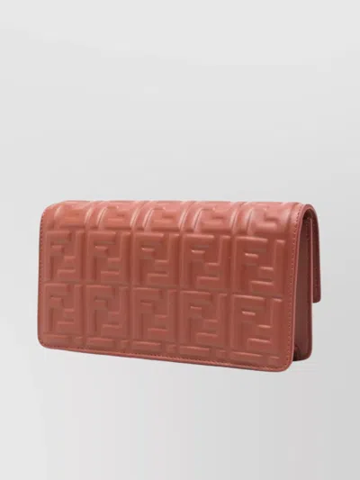 Fendi Wallet On Chain Uette In Nappa Leather With Ff Motif Accessories In Brown