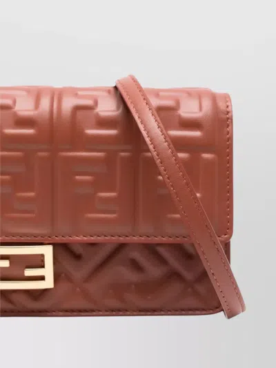 Fendi Wallet On Chain Uette In Nappa Leather With Ff Motif Accessories In Brown