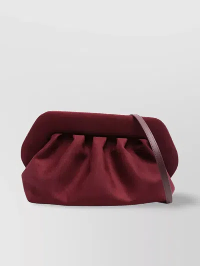 Themoirè Tia Clutch Bag In Plum Suede With Shoulder Strap In Red