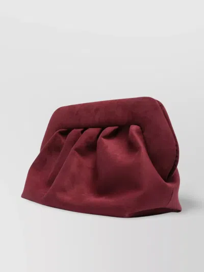 Themoirè Tia Clutch Bag In Plum Suede With Shoulder Strap In Red