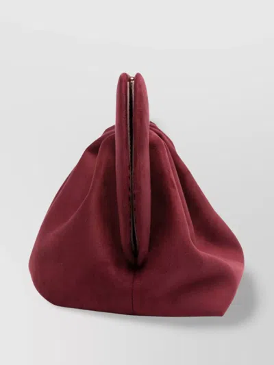 Themoirè Tia Clutch Bag In Plum Suede With Shoulder Strap In Red