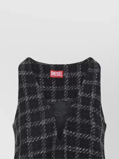 Diesel Mini Dress Checked Pattern Sleeveless V-neckline In Blue