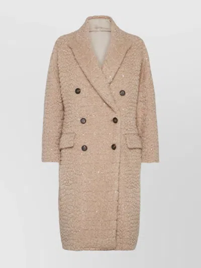 Brunello Cucinelli Boucle Double-breasted Coat Sequin Embellishment In Neutral