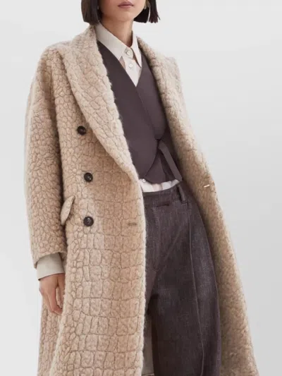 Brunello Cucinelli Boucle Double-breasted Coat Sequin Embellishment In Neutral