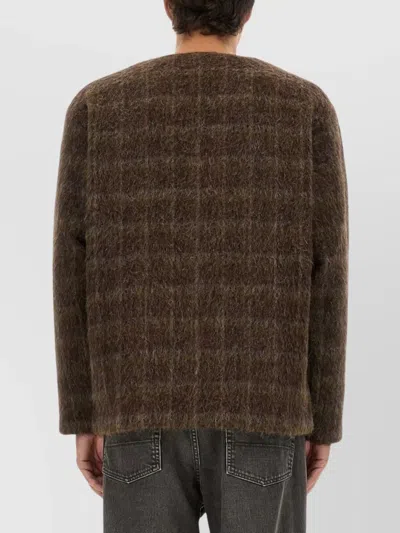 Our Legacy Embroidered Wool Blend V-neck Cardigan With Front Pockets In Brown