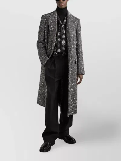 Dolce & Gabbana Herringbone Coat In Black