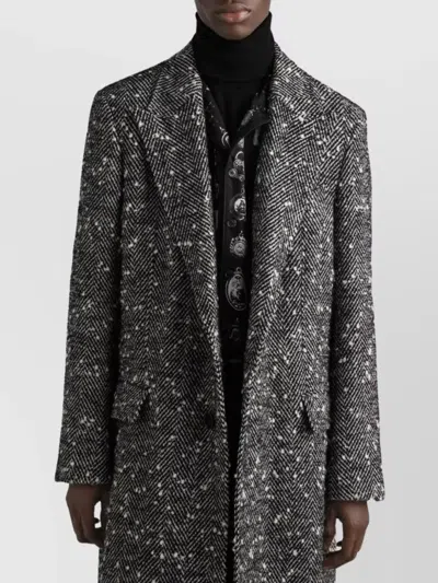 Dolce & Gabbana Herringbone Coat In Black