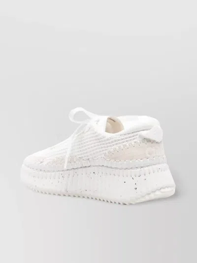 Chloé Nama Embroidered Suede And Recycled Mesh Trainers In White