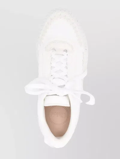Chloé Nama Embroidered Suede And Recycled Mesh Trainers In White