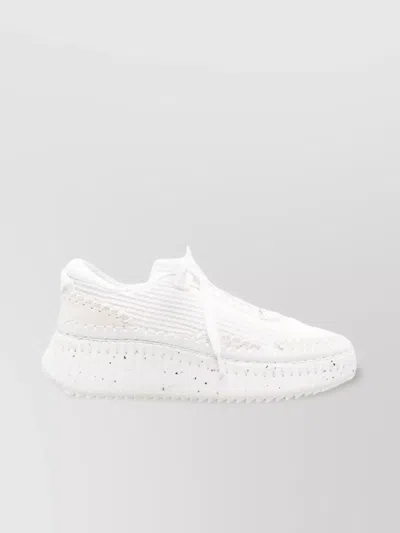 Chloé Nama Embroidered Suede And Recycled Mesh Trainers In White