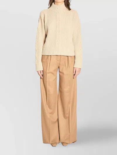 Max Mara Afelio Ribbed And Cable-knit Wool And Cashmere-blend Cardigan In Brown