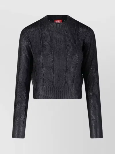 Diesel Cable Knit Crewneck Sweater In Black