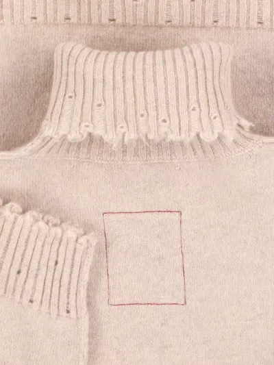 Uma Wang High Neck Cashmere Sweater With Frayed Edges In Neutral