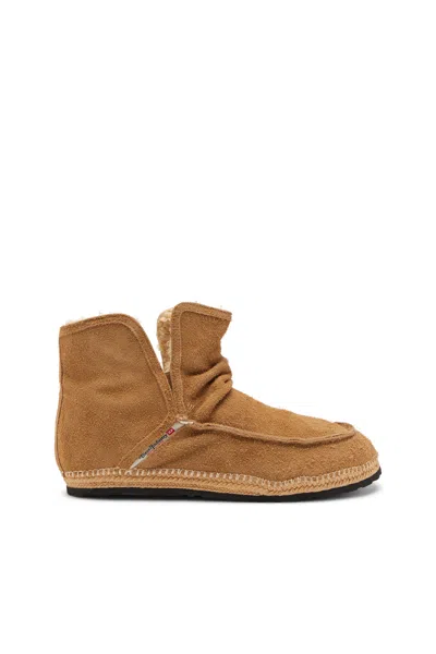 Diesel Suede Boots With Rubber Sole And Stitching In Brown
