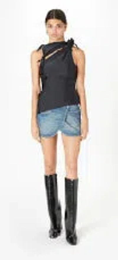 Coperni Black Asymmetric Sleeveless Top With Floral Detail And Cut-out On The Front In Blue