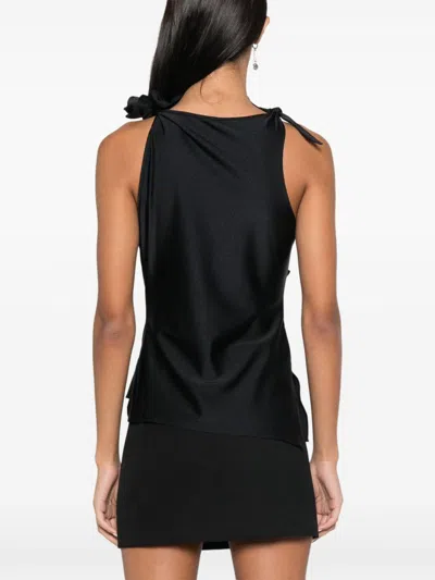 Coperni Black Asymmetric Sleeveless Top With Floral Detail And Cut-out On The Front In Blue