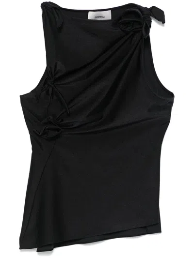 Coperni Black Asymmetric Sleeveless Top With Floral Detail And Cut-out On The Front In Blue
