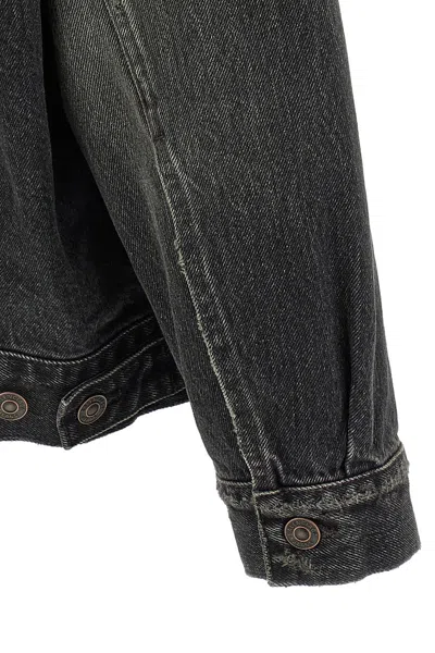 Balenciaga Distressed Denim Jacket With Collar And Pockets In Gray