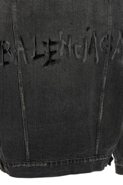 Balenciaga Distressed Denim Jacket With Collar And Pockets In Gray