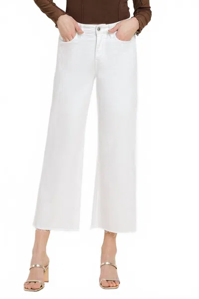 Vervet By Flying Monkey High Rise Clean Cut Raw Hem Crop Wide Leg Jeans In Optic White In White