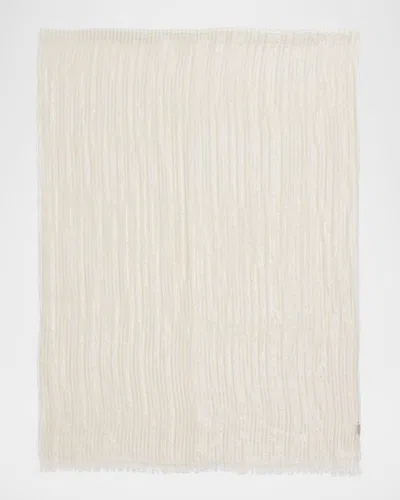 Brunello Cucinelli Lightweight Linen High Summer Scarf With Stripes And Lurex In White