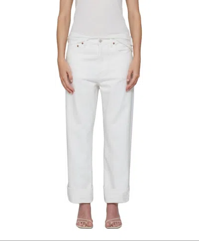 Agolde Fran High Rise Wide Leg Low Slung Cuffed Jeans In Milkshake In Animal Print