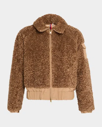 Moncler Coligny Shell-trimmed Fleece Down Jacket In Brown