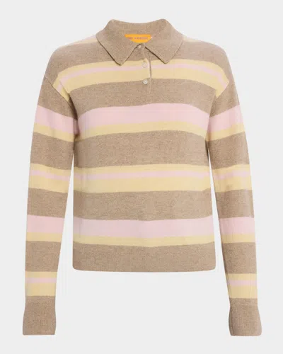 Guest In Residence Collegiate Stripe Polo With Cashmere Composition In Brown