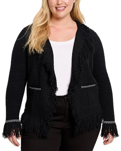 Nic + Zoe Nic+zoe Plus Statement Fringe Mix Knit Jacket In Black
