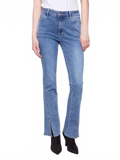 Charlie B Bootcut Jeans With Front Slits In Medium Blue In Blue