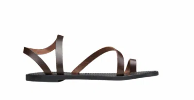 Ann Mashburn Diagonal Strap Flat Sandal In Dark Brown In Brown