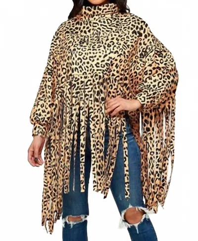 Fancy Dream Usa Shiva Fringe Top In Leopard Print In Multi