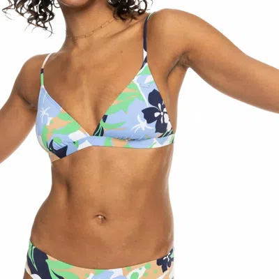 Roxy Printed Beach Classics Fixed Triangle Bikini Top In Vintage Indigo Archive  In Multi