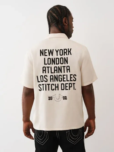 True Religion Graphic Camp Shirt In Neutral