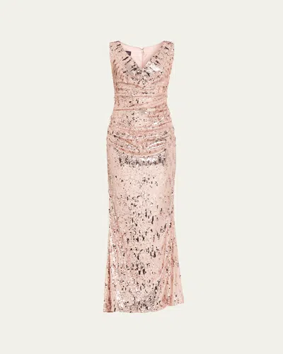 Talbot Runhof Sequined Sleeveless Trumpet Gown In Pink