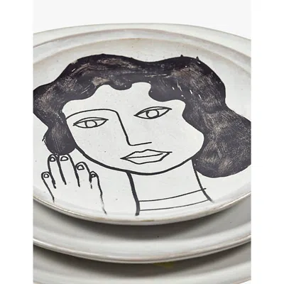 Serax White La Mère Graphic-print Medium Stoneware Plate 20cm In Multi